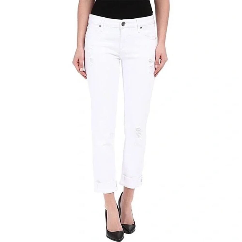 Kut from the Kloth White Catherine Boyfriend Jean Distressed Sz 4 Casual Denim